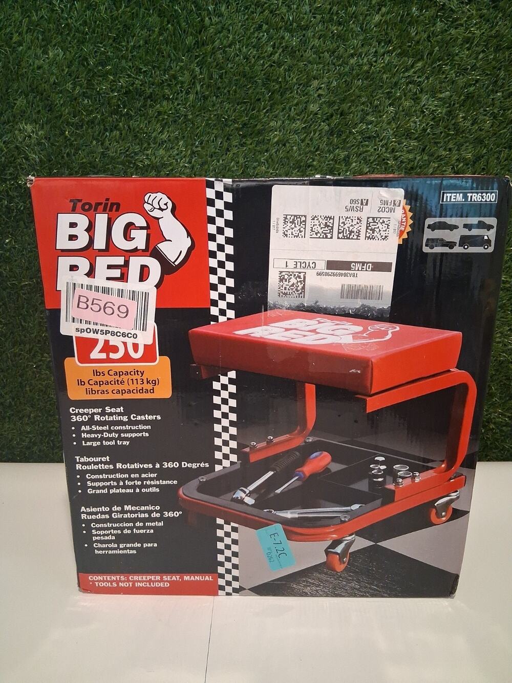 Torin BIG RED TR6300 Rolling Creeper Seat Padded Mechanic Stool Garage Tool Tray